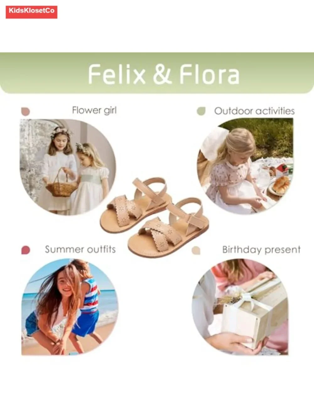 Toddler Girl Sandals - Lightweight Open Toe Beach Flats with Hook & Loop Closure
